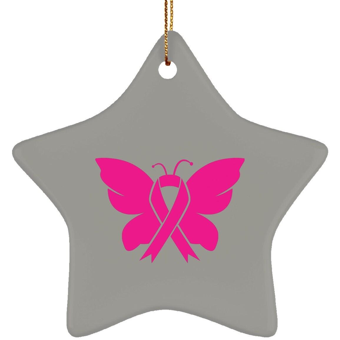 Breast Cancer Awareness Ceramic Star Ornament,In October We Wear Pink, Sublimation Design, Butterfly Breast Cancer Awareness, pink Butterfly - plusminusco.com
