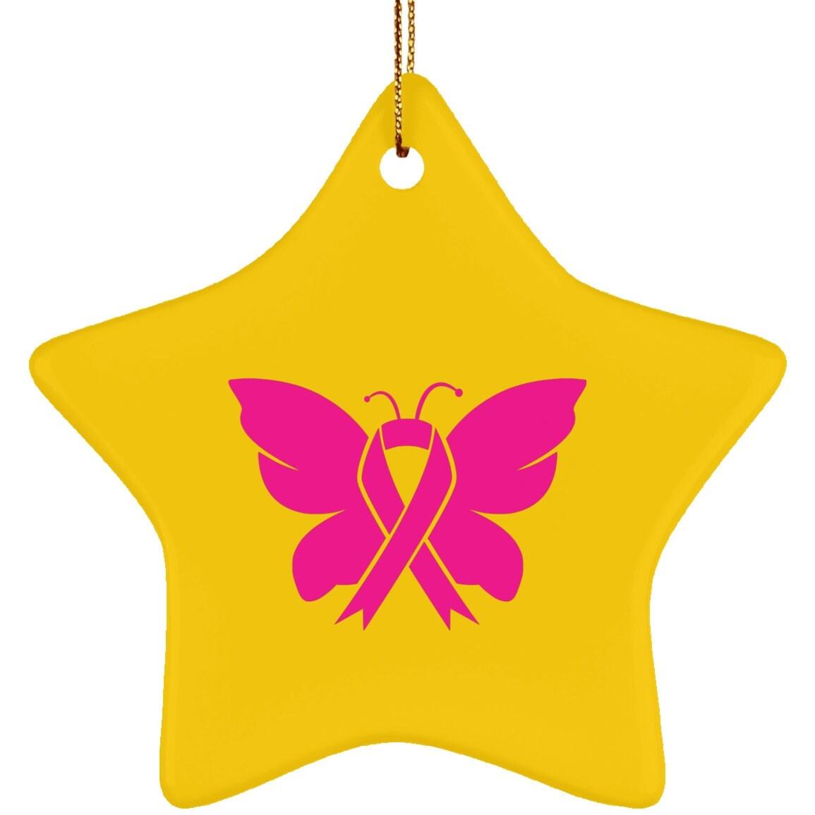 Ceramiczna gwiazda świadomości raka piersi, w październiku nosimy kolor różowy, projekt sublimacji, świadomość raka piersi motyla, różowy motyl - plusminusco.com