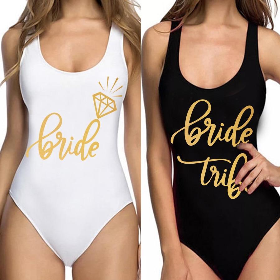 Bride Tribe Print One Piece Swimsuit For Women Bathing suit - plusminusco.com