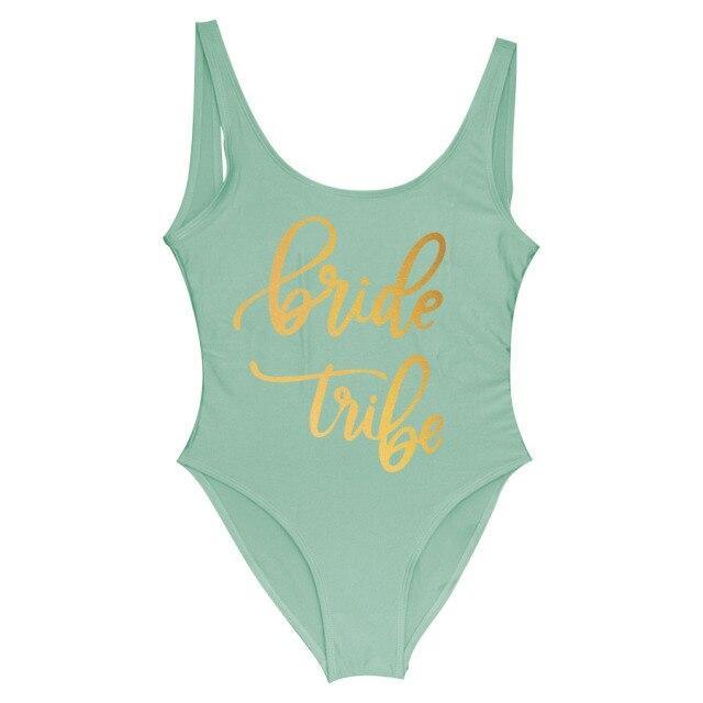 Bride Tribe Print One Piece Swimsuit For Women Bathing suit - plusminusco.com