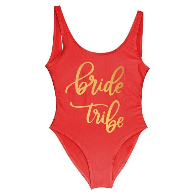 Bride Tribe Print One Piece Swimsuit For Women Bathing suit - plusminusco.com