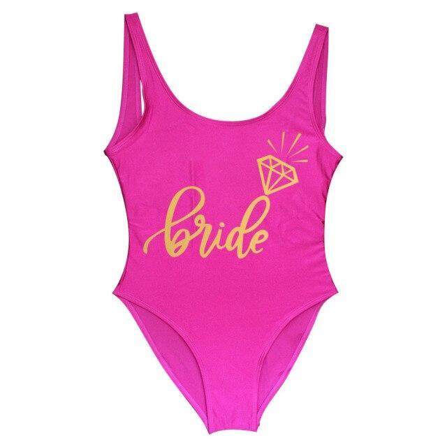 Bride Tribe Print One Piece Swimsuit For Women Bathing suit - plusminusco.com