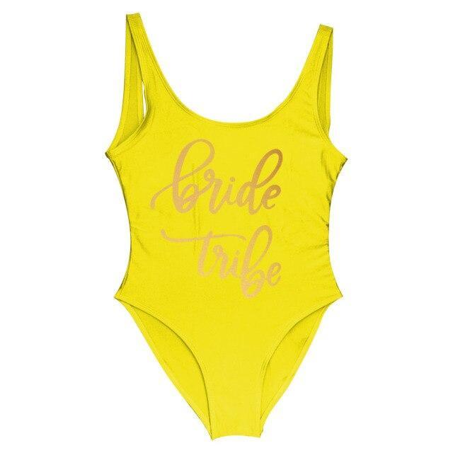 Bride Tribe Print One Piece Swimsuit For Women Bathing suit - plusminusco.com