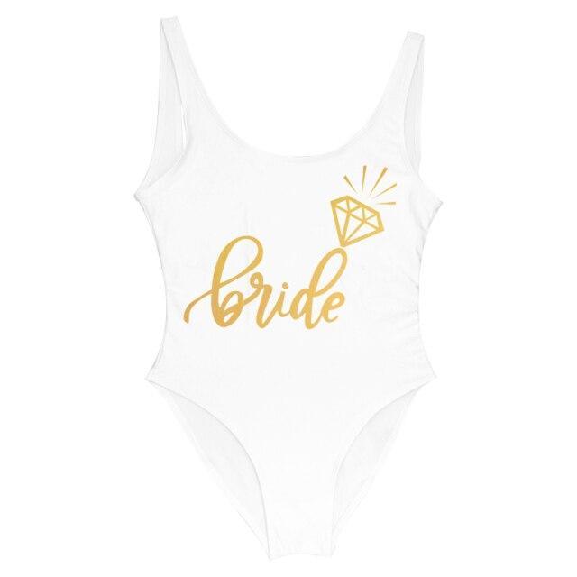 Bride Tribe Print One Piece Swimsuit For Women Bathing suit - plusminusco.com