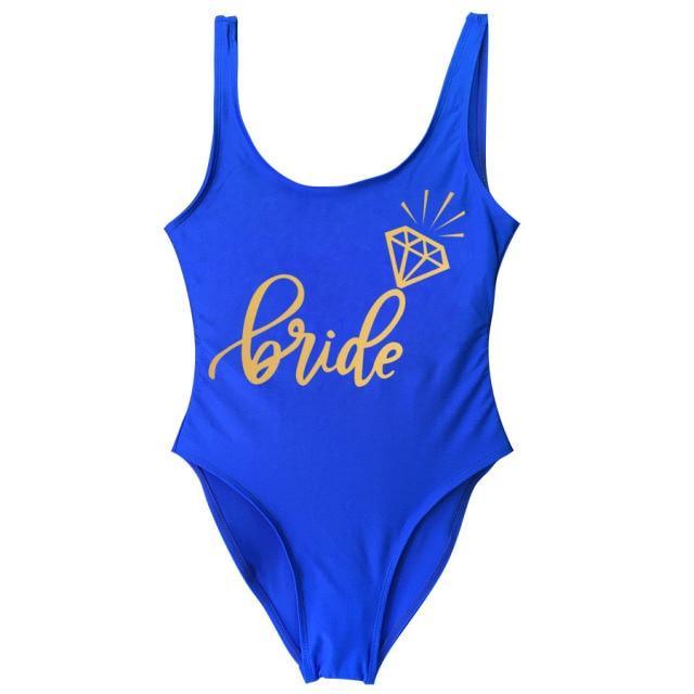 Bride Tribe Print One Piece Swimsuit For Women Bathing suit - plusminusco.com