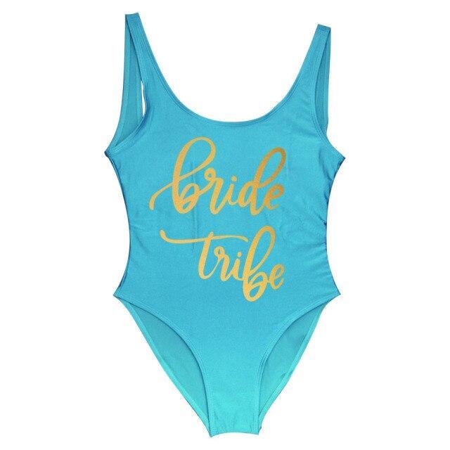 Bride Tribe Print One Piece Swimsuit For Women Bathing suit - plusminusco.com