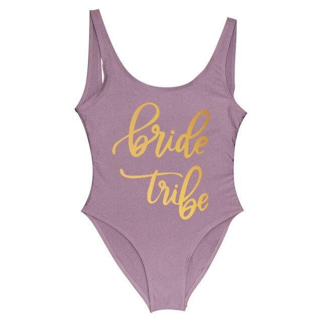 Bride Tribe Print One Piece Swimsuit For Women Bathing suit - plusminusco.com