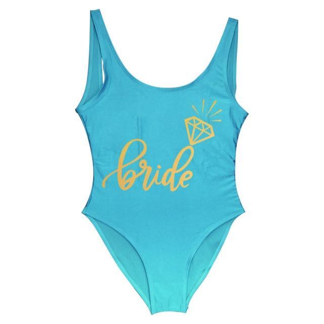 Bride Tribe Print One Piece Swimsuit For Women Bathing suit - plusminusco.com