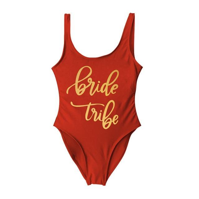 Bride Tribe Print One Piece Swimsuit For Women Bathing suit - plusminusco.com