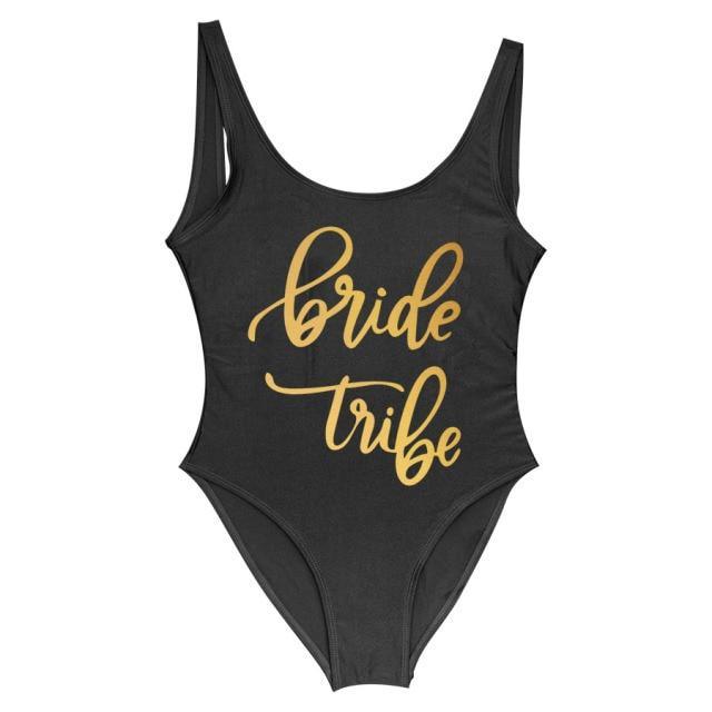 Bride Tribe Print One Piece Swimsuit For Women Bathing suit - plusminusco.com