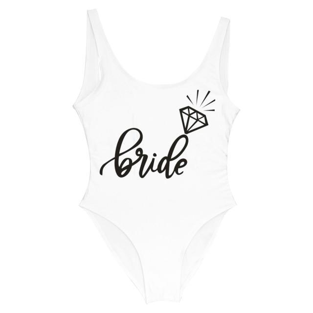 Bride Tribe Print One Piece Swimsuit For Women Bathing suit - plusminusco.com