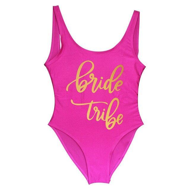 Bride Tribe Print One Piece Swimsuit For Women Bathing suit - plusminusco.com