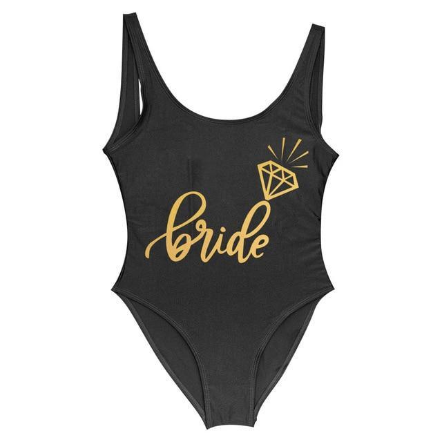 Bride Tribe Print One Piece Swimsuit For Women Bathing suit - plusminusco.com