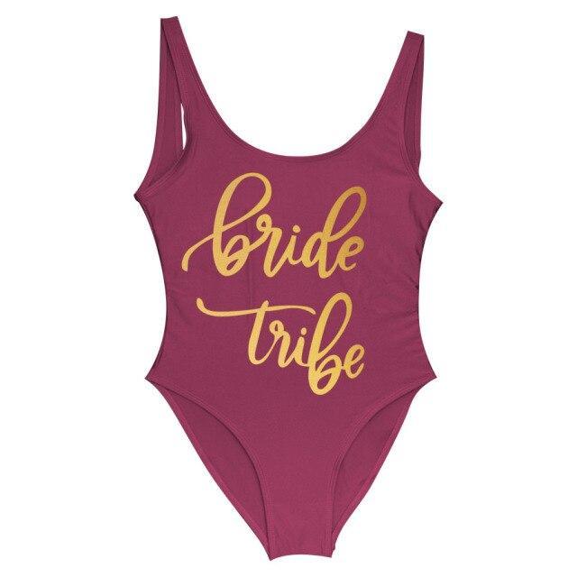Bride Tribe Print One Piece Swimsuit For Women Bathing suit - plusminusco.com