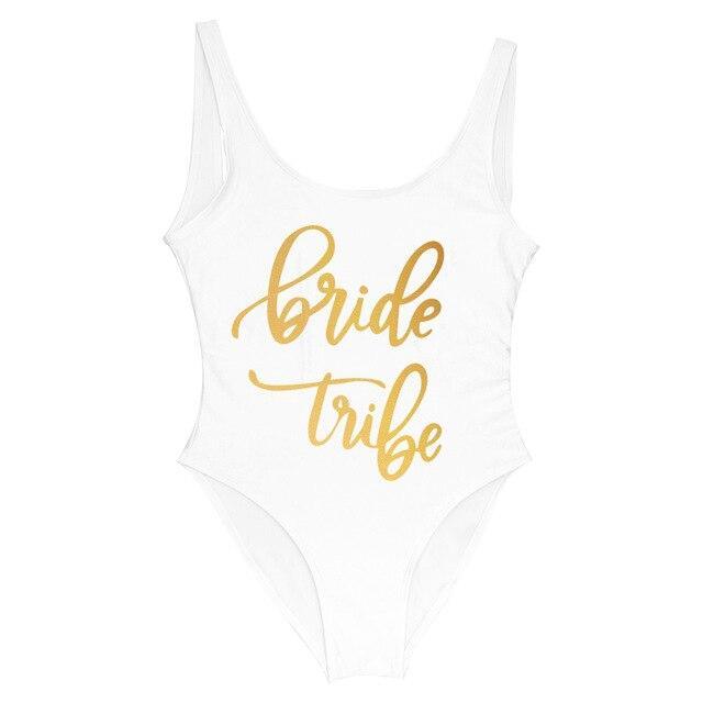 Bride Tribe Print One Piece Swimsuit For Women Bathing suit - plusminusco.com