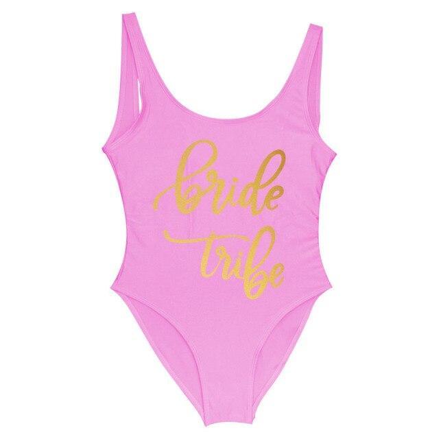 Bride Tribe Print One Piece Swimsuit For Women Bathing suit - plusminusco.com