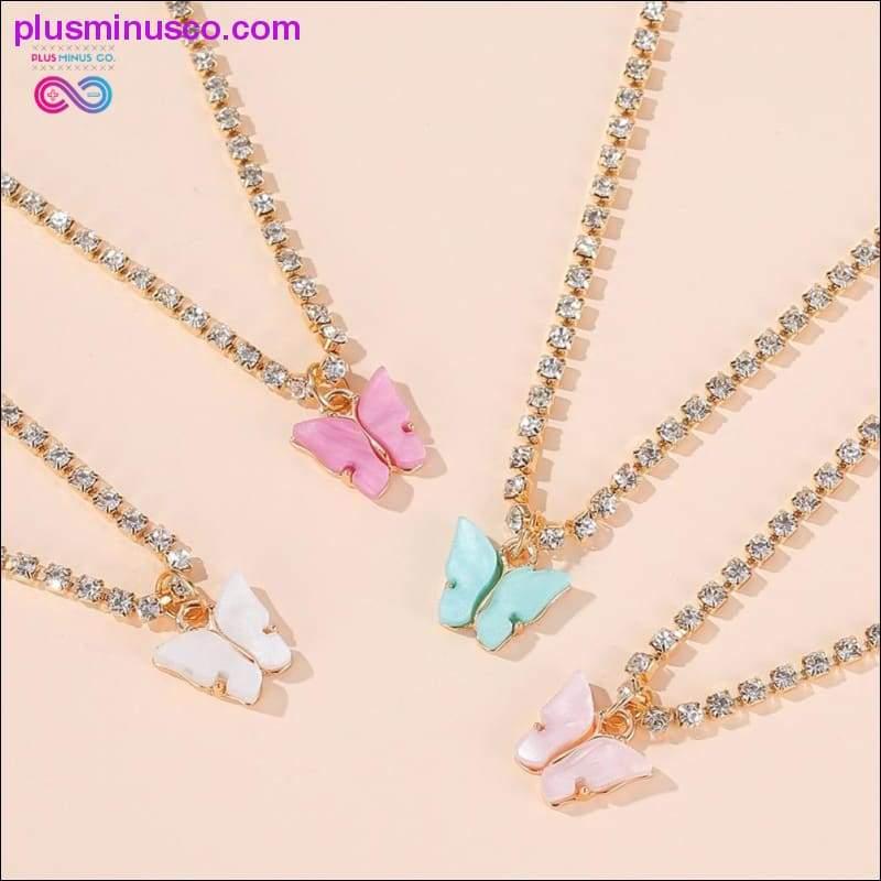 Halskette mit buntem Zirkonia und Schmetterlingsanhänger für Damen – plusminusco.com