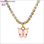 Šarena ogrlica od kubnog cirkonija za žene s privjeskom u obliku leptira - plusminusco.com