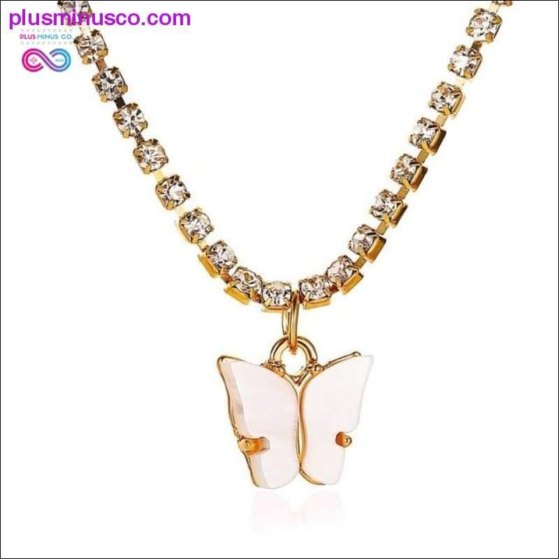 Šarena ogrlica od kubnog cirkonija za žene s privjeskom u obliku leptira - plusminusco.com