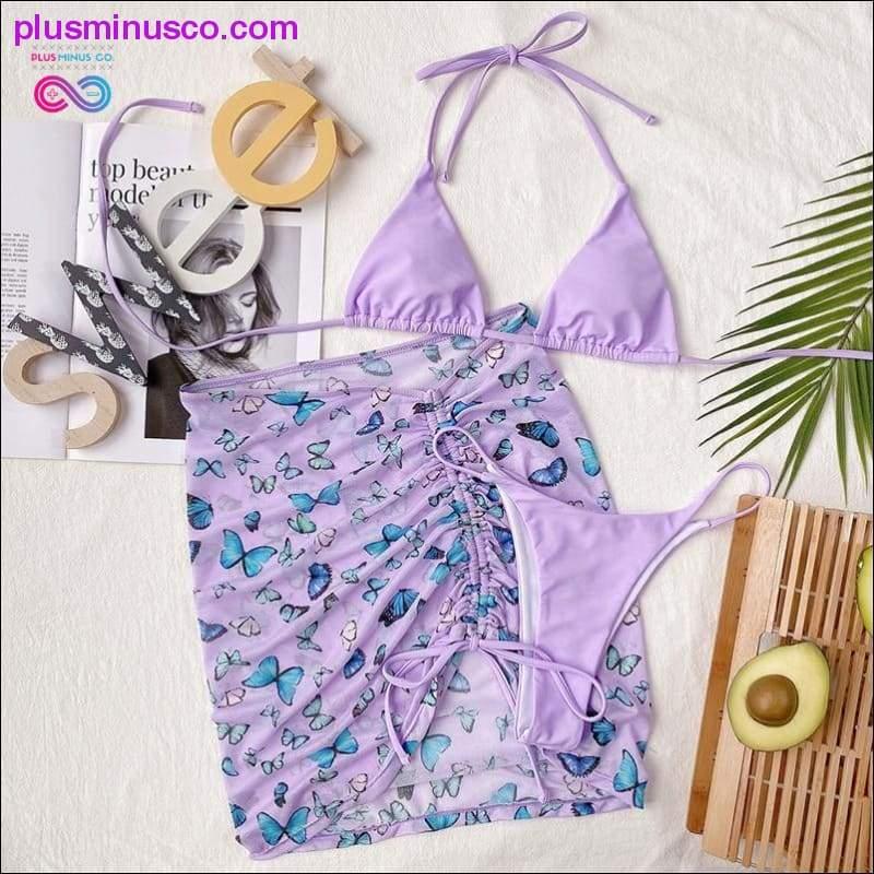 Bikini de 3 piezas con estampado de mariposas - plusminusco.com