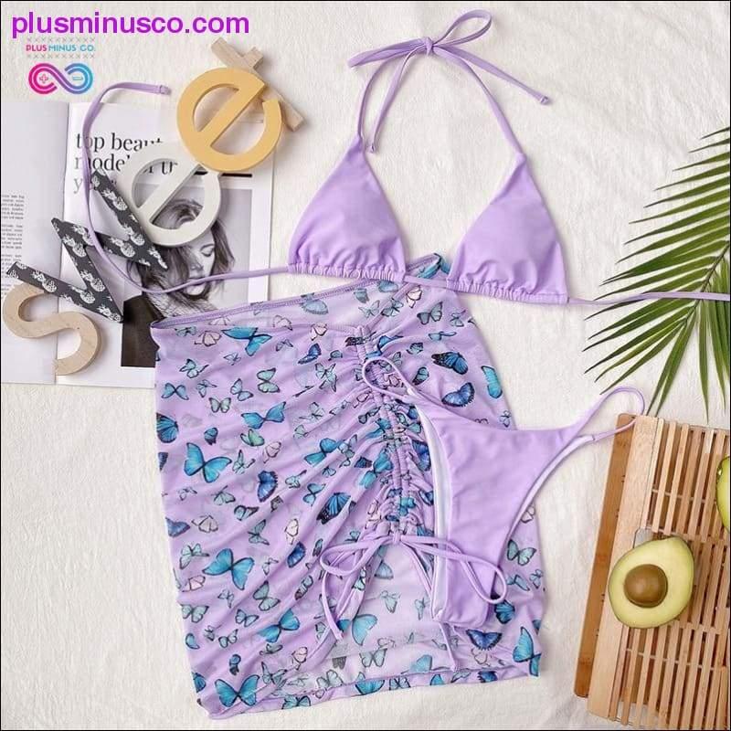 Butterfly Print 3-Piece Bikini - plusminusco.com