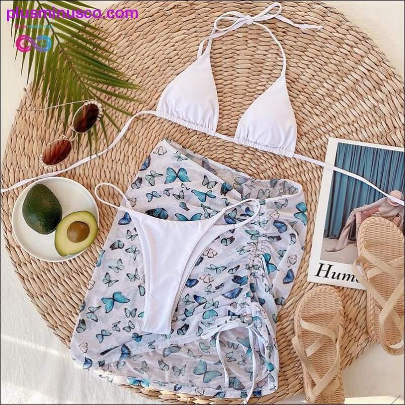 Butterfly Print 3-Piece Bikini - plusminusco.com