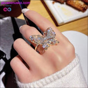 Butterfly Ring Luxury Shiny Cocktail Party Ring for Women, Dainty Adjustable Rings, High Grade Bright Copper Zircon Butterfly Rings, - plusminusco.com
