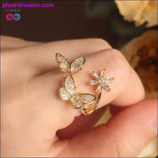 Butterfly Ring Luxury Shiny Cocktail Party Ring for Women, Dainty Adjustable Rings, High Grade Bright Copper Zircon Butterfly Rings, - plusminusco.com