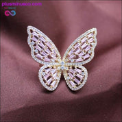 Butterfly Ring Luxury Shiny Cocktail Party Ring for Women, Dainty Adjustable Rings, High Grade Bright Copper Zircon Butterfly Rings, - plusminusco.com