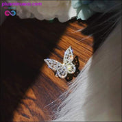 Anel de borboleta Anel de luxo brilhante para coquetel para mulheres, anéis ajustáveis ​​delicados, anéis de borboleta de zircão de cobre brilhante de alta qualidade, - plusminusco.com