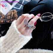 Butterfly Ring Luxury Shiny Cocktail Party Ring for Women, Dainty Adjustable Rings, High Grade Bright Copper Zircon Butterfly Rings, - plusminusco.com