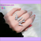Butterfly Ring Luxury Shiny Cocktail Party Ring for Women, Dainty Adjustable Rings, High Grade Bright Copper Zircon Butterfly Rings, - plusminusco.com