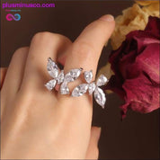 Butterfly Ring Luxury Shiny Cocktail Party Ring for Women, Dainty Adjustable Rings, High Grade Bright Copper Zircon Butterfly Rings, - plusminusco.com