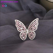 Butterfly Ring Luxury Shiny Cocktail Party Ring for Women, Dainty Adjustable Rings, High Grade Bright Copper Zircon Butterfly Rings, - plusminusco.com