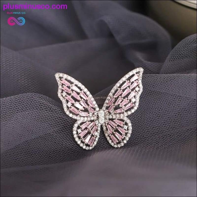 Butterfly Ring Luxury Shiny Cocktail Party Ring for Women, Dainty Adjustable Rings, High Grade Bright Copper Zircon Butterfly Rings, - plusminusco.com