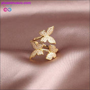 Schmetterlingsring, luxuriöser, glänzender Cocktail-Party-Ring für Damen, zierliche verstellbare Ringe, hochwertige, helle Kupfer-Zirkon-Schmetterlingsringe, - plusminusco.com