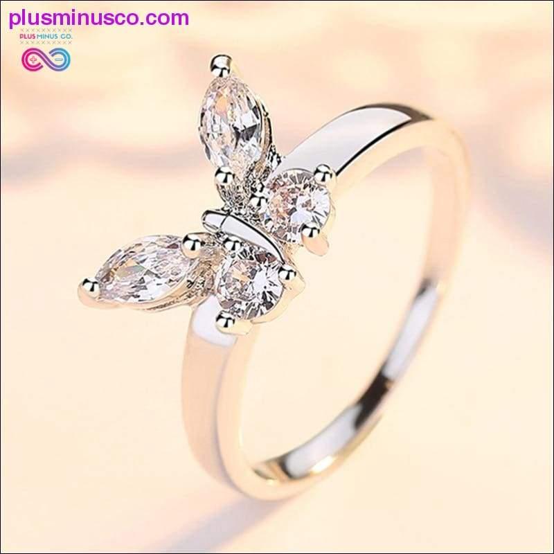 Schmetterlings-Ring mit glänzendem Kristall-Zirkon für Damen, Prinzessin – plusminusco.com