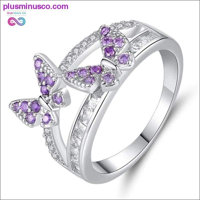 Anel de zircão de cristal brilhante borboleta para mulheres princesa - plusminusco.com