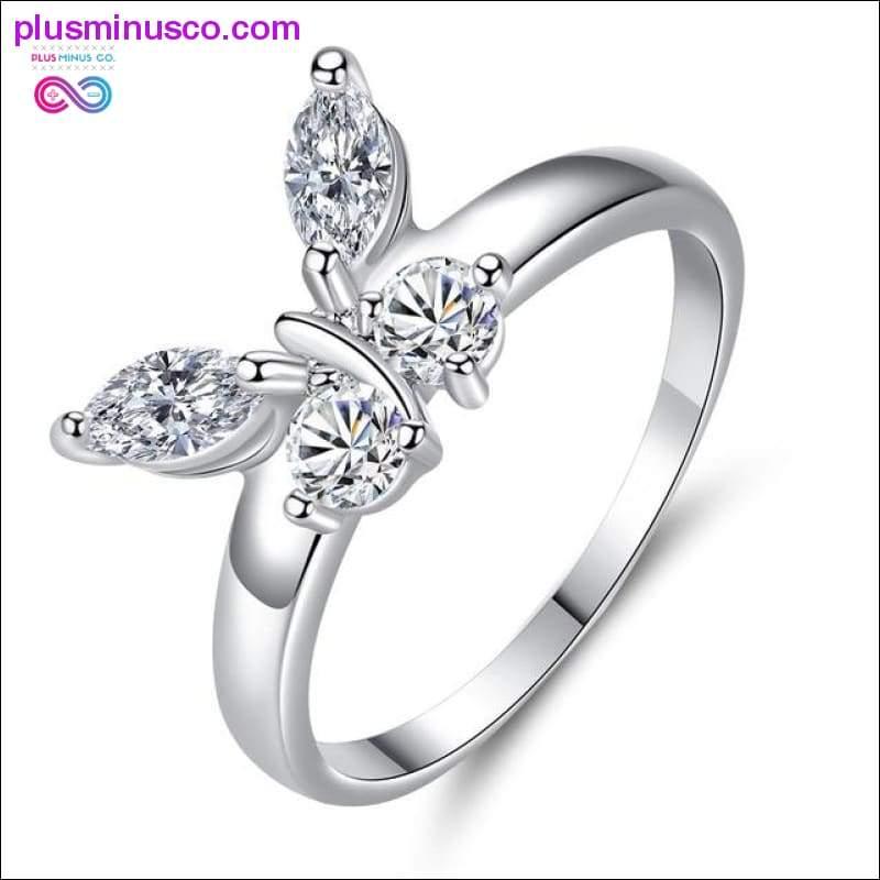 Schmetterlings-Ring mit glänzendem Kristall-Zirkon für Damen, Prinzessin – plusminusco.com