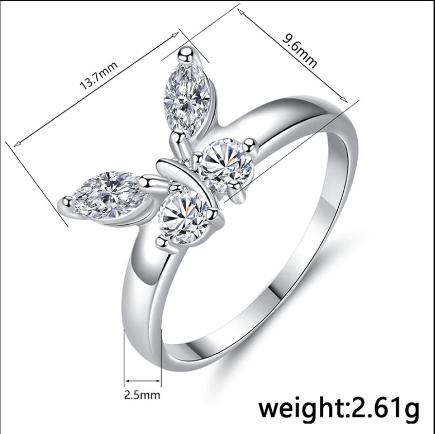 Butterfly Shining Crystal Zircon Ring for Women Princess - plusminusco.com