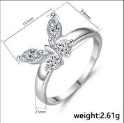 Butterfly Shining Crystal Zircon Ring til kvinder Princess - plusminusco.com