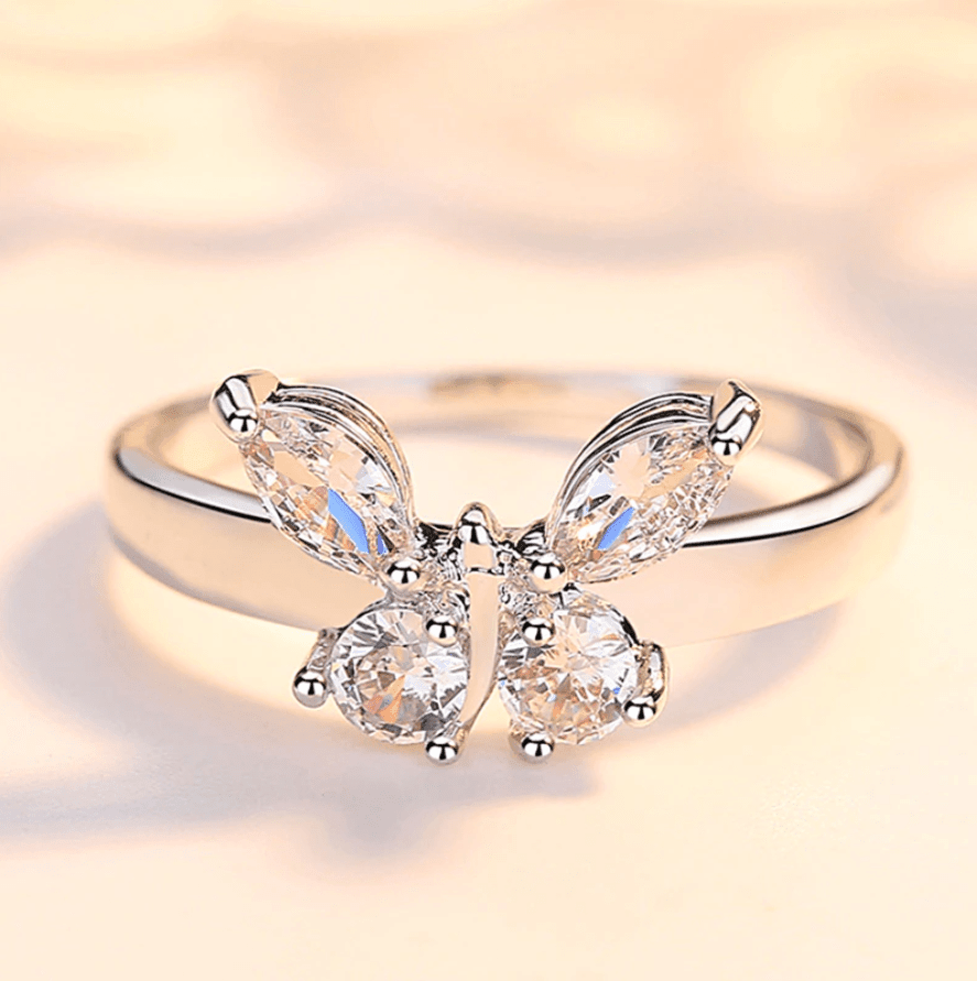 Motýl zářící křišťálový zirkonový prsten pro ženy Princess - plusminusco.com