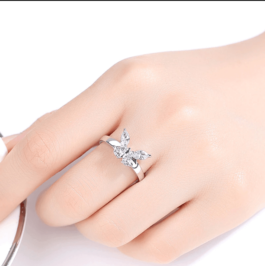 Motýl zářící křišťálový zirkonový prsten pro ženy Princess - plusminusco.com