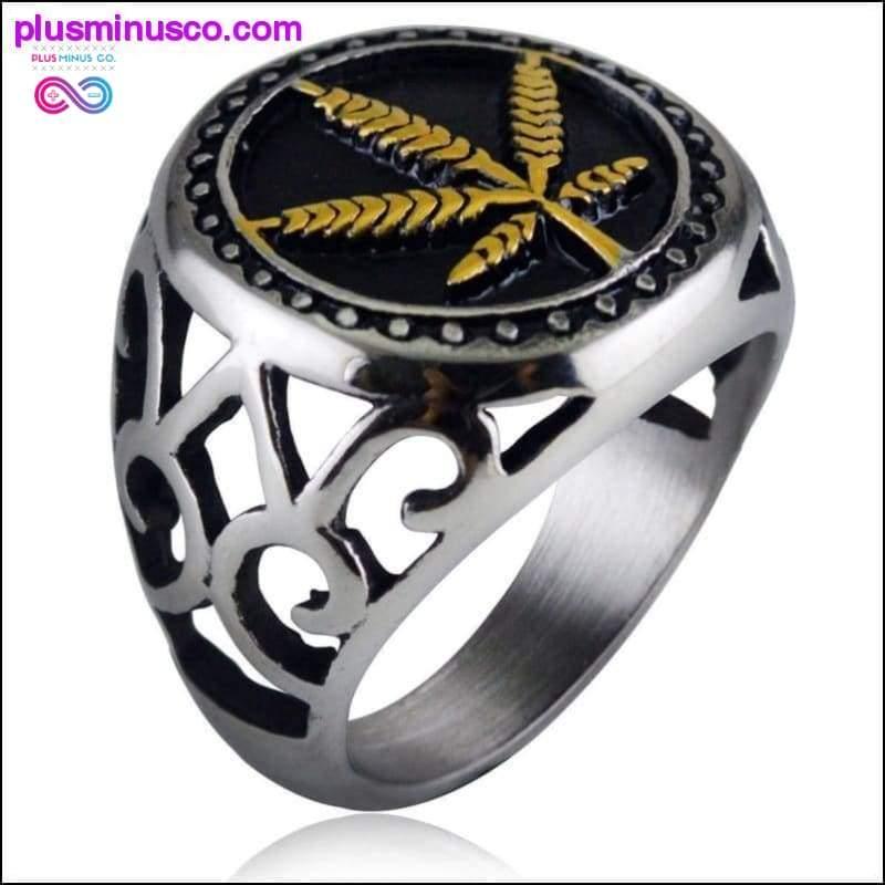 القنب رمز خاتم الفولاذ المقاوم للصدأ || PlusMinusco.com - plusminusco.com