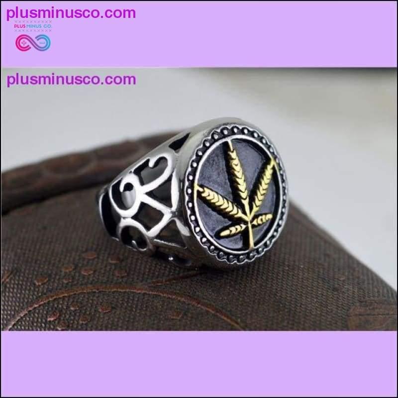 Pierścień ze stali nierdzewnej z symbolem konopi || PlusMinusco.com - plusminusco.com