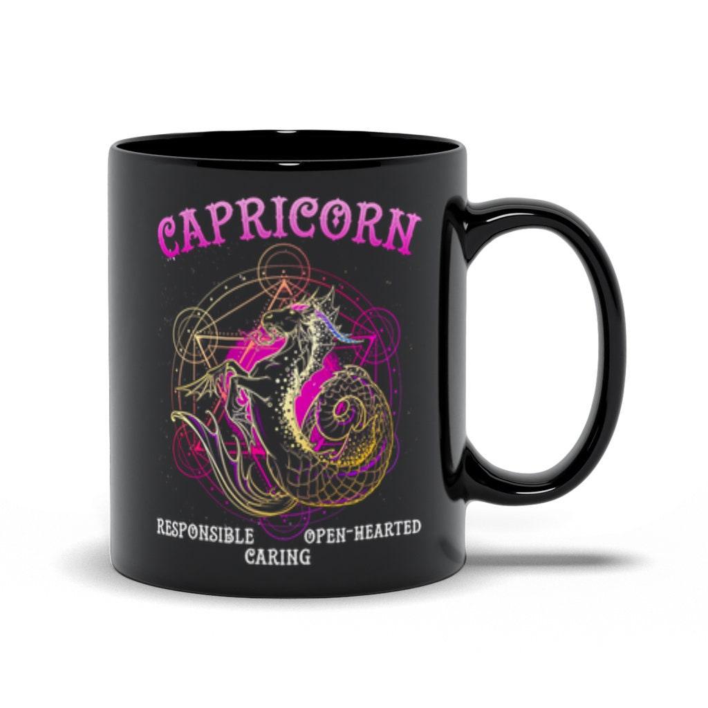 Capricorn | Responsible, Caring ,Open-Hearted Black Mugs - plusminusco.com