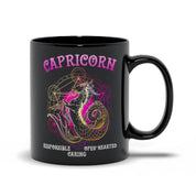 Capricorn | Responsible, Caring ,Open-Hearted Black Mugs astrological sign, astrology, birthday gift, capricorn, capricorn birthday, capricorn gift, capricorn zodiac, constellation, December Born, horoscope, zodiac, zodiac sign, zodiac signs - plusminusco.com
