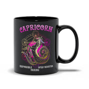 Capricorn | Responsible, Caring ,Open-Hearted Black Mugs - plusminusco.com