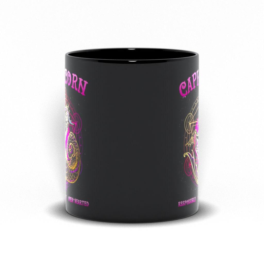Capricorn | Responsible, Caring ,Open-Hearted Black Mugs - plusminusco.com