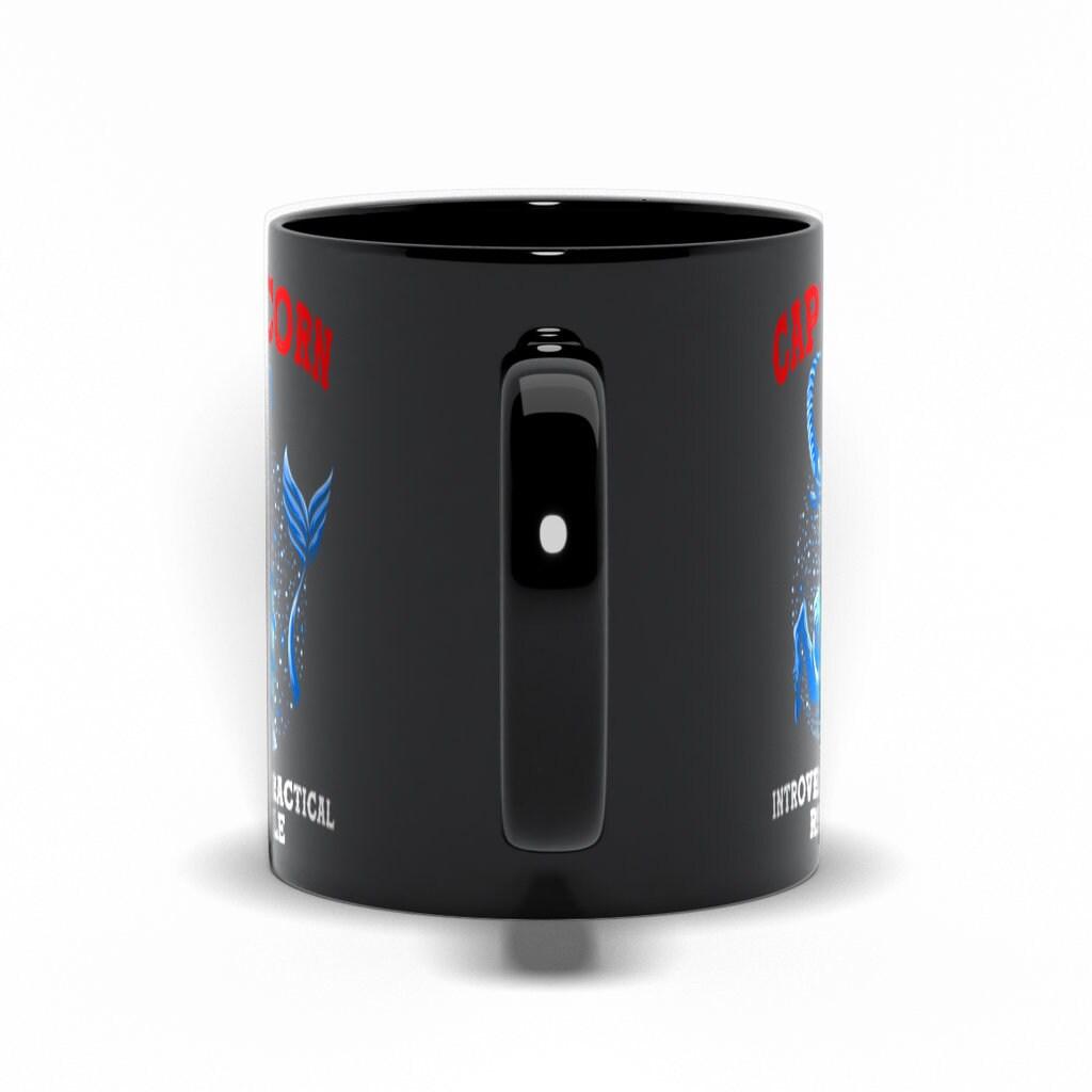 Capricorn Qualities  Introvert, Practical, Reliable Black Mugs, Capricon Zodiac design Mug, Capricon Gift ideas, December Born, January Born - plusminusco.com